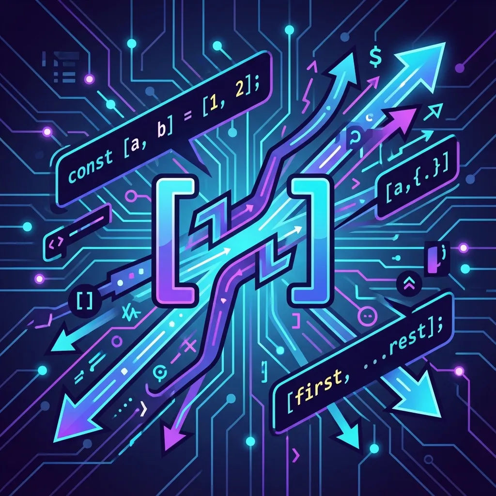 JavaScript array destructuring syntax examples showing how to extract values from arrays